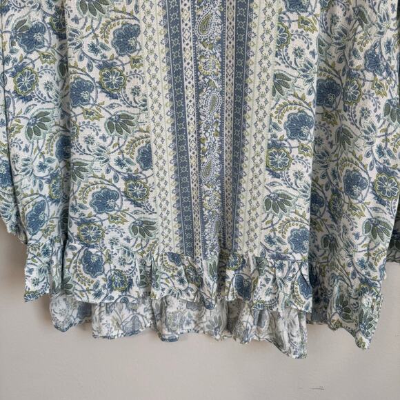 Cynthia Rowley Women’s Top 1X Green Floral Paisley Boho Cottagecore Ruffle - Picture 6 of 14